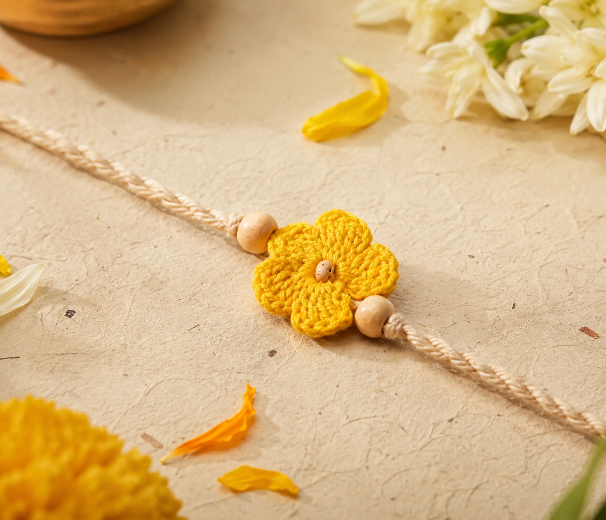 Marigold Floral Handcrafted Crochet Rakhi for Raksha Bandhan